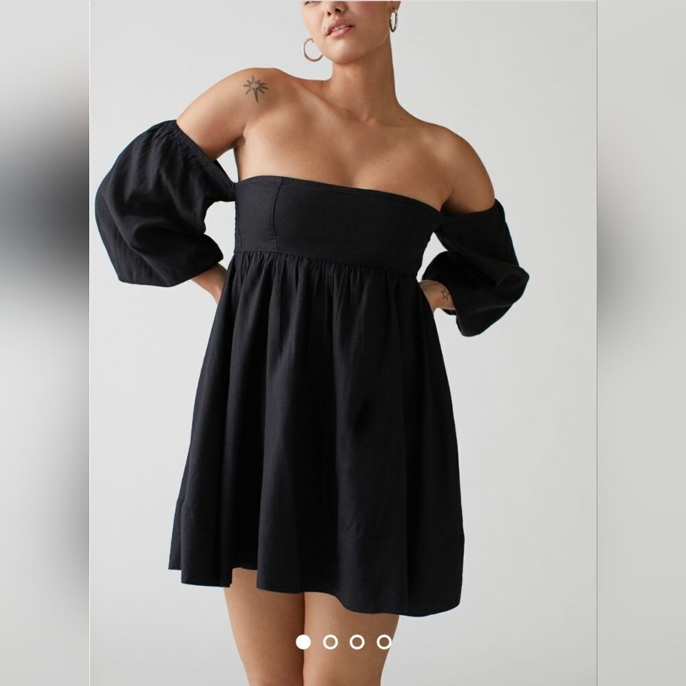New UO Caterina Linen Off-The-Shoulder Mini Dress Size Small